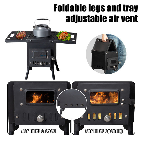 Wood Camping Stove Black 57.5*31*37cm Doba